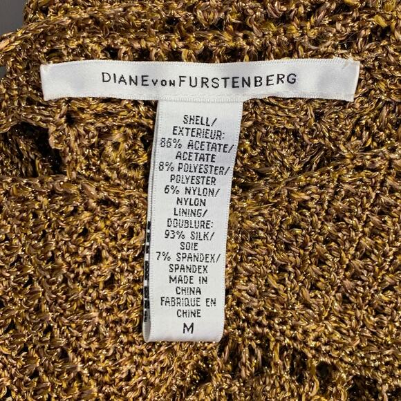 DIANE VON FURSTENBERG Size M Gold Acetate Blend Crochet Dress - Picture 7 of 8